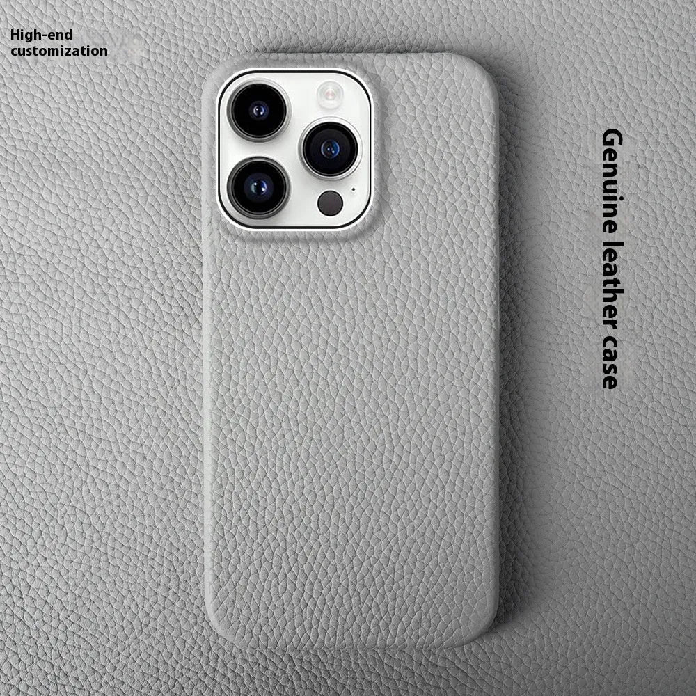 Genuine leather half pack phone case for iPhone 16 in orange colour with anti-fingerprint finish