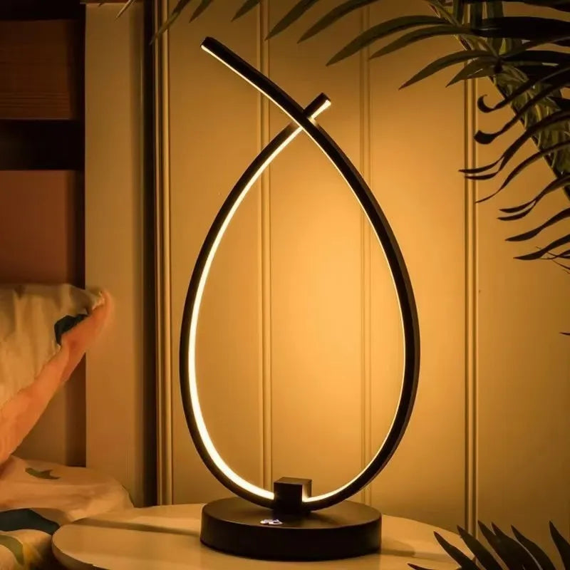 Black and white USB bedside table lamp with touch or switch control, 30cm tall