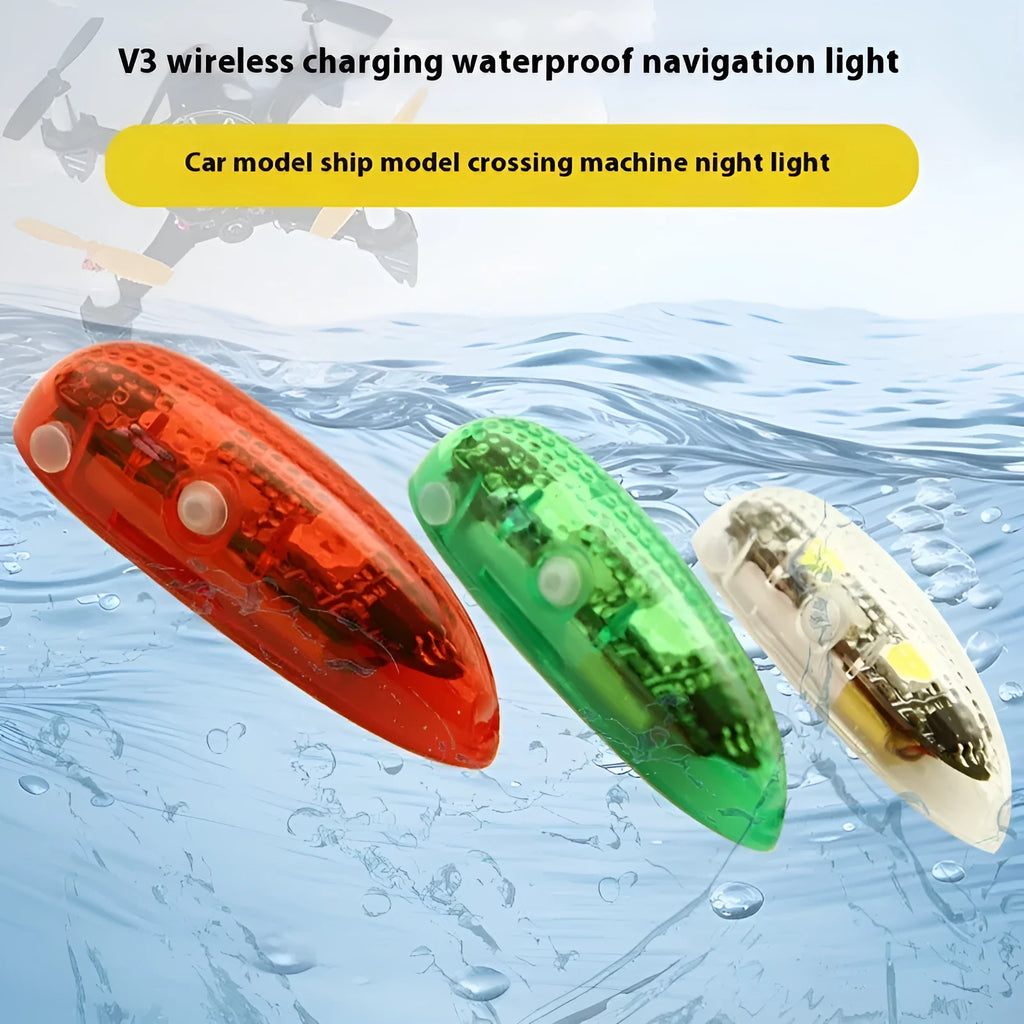 V3 wireless charging waterproof navigation light for model cars and boats with adhesive backing