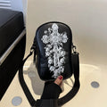 Halloween graffiti print crossbody phone bag with cartoon pumpkin ghost bat designs