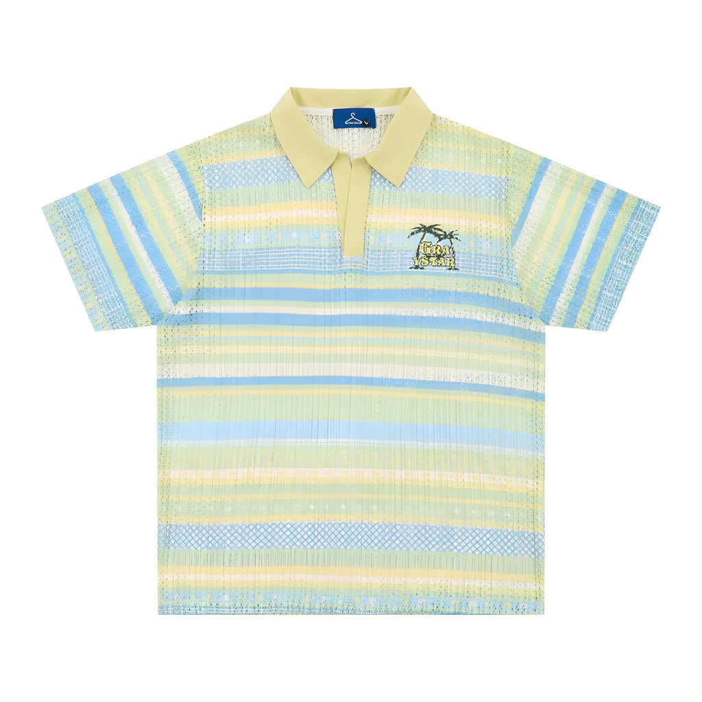 Men's printed short sleeve shirt in blue with loose fit casual styling