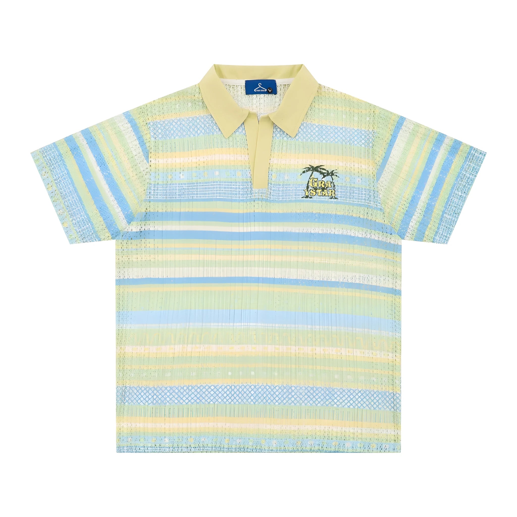 Men's printed short sleeve shirt in blue with loose fit casual styling