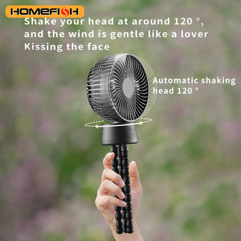 HOMEFISH F2 automatic shake head portable fan with LED light and removable mounting bracket