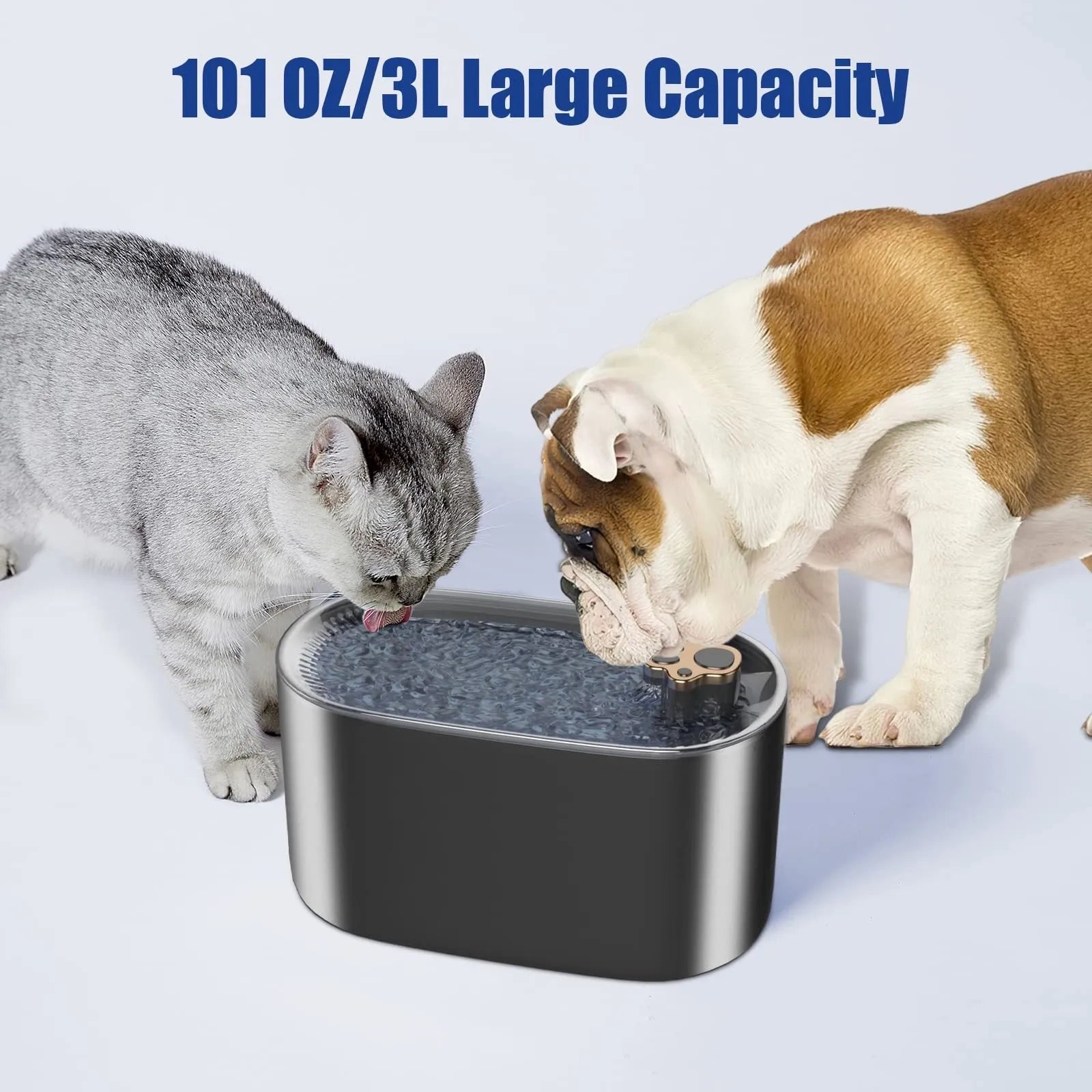 3L capacity pet water fountain with LED light indicator and triple filtration system
