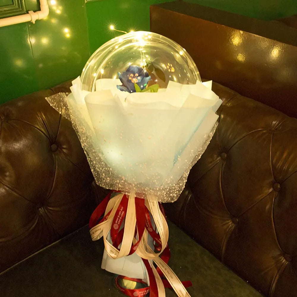 DIY LED light up transparent balloon with artificial rose components for self-assembly