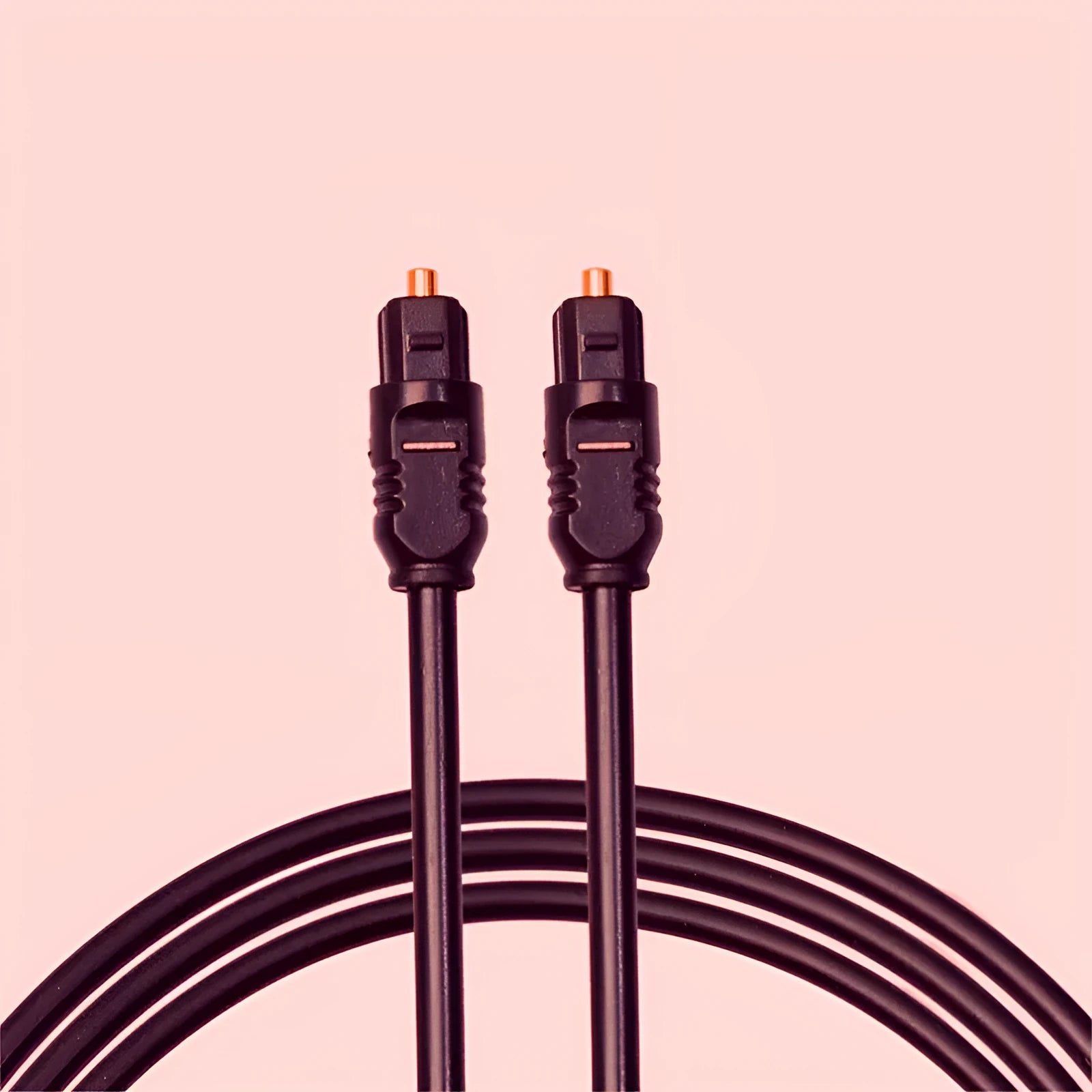Black Toslink optical audio cable with square connectors, 2 metre length