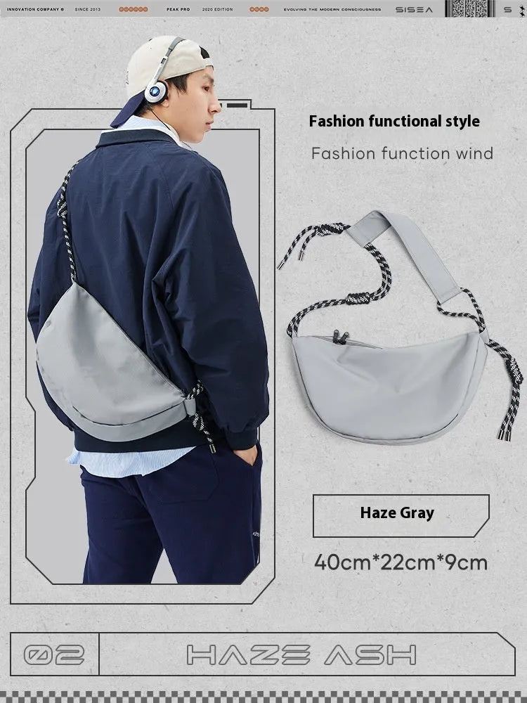 Men's nylon messenger bag in solid colour with large capacity for daily use