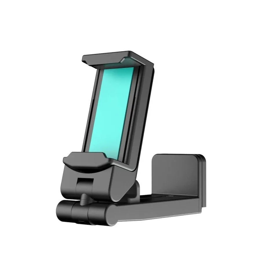 Foldable rotating universal smartphone stand in black, grey, or green colour on a flat surface