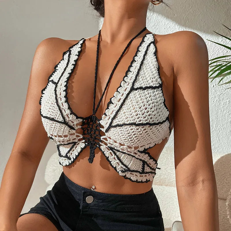 Women's black and white acrylic bikini swimsuit for sports and swimming activities