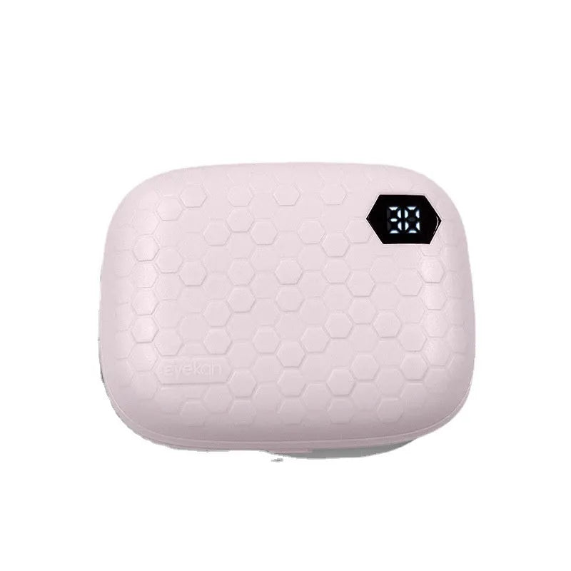 Automatic ultrasonic glasses cleaning machine in pearl white, blue, or pink colours showing compact 85x65x30mm dimensions