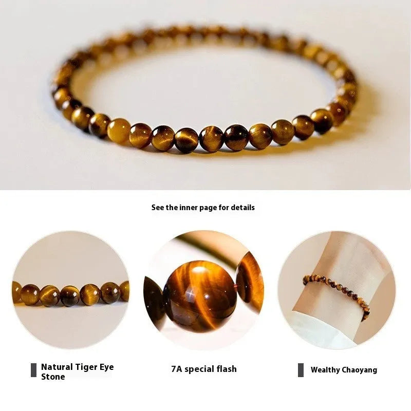Natural tigereye stone bracelet with geometric circular design in new Chinese style