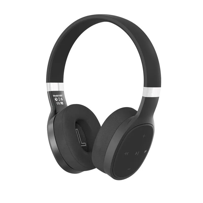 Folding wireless Bluetooth sports headphones in black, shown in open and closed positions