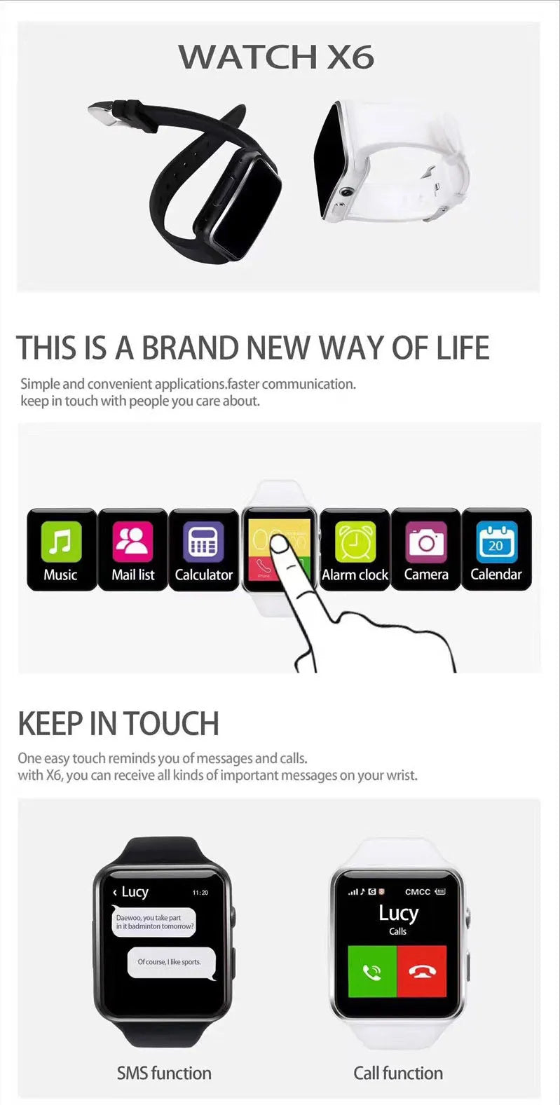 Black smart watch with 1.54 inch screen and silicone strap on a wrist