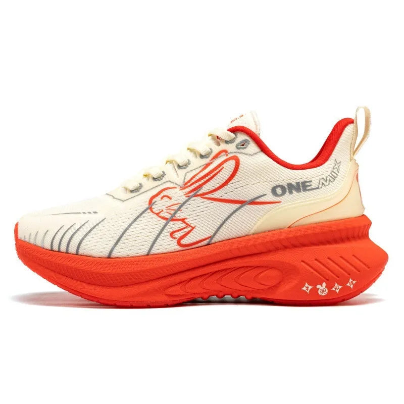 Low-top running shoes in a striped pattern with a breathable mesh upper and rubber sole.