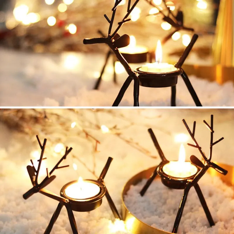 Iron Christmas deer candlestick holder with elk design for festive candle display