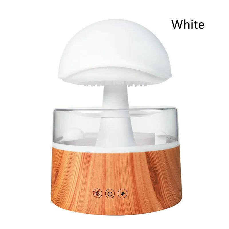 White rain cloud shaped humidifier and aroma diffuser with LED lighting and rainfall simulation