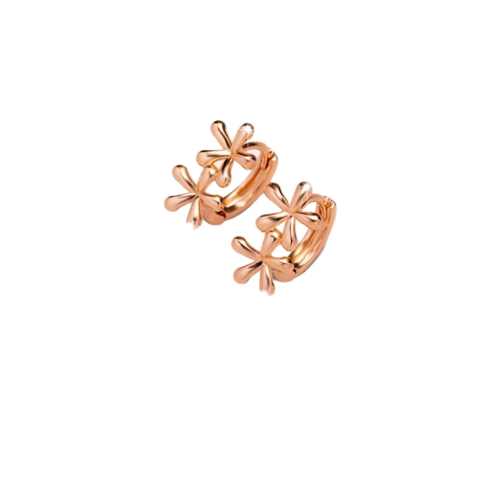 Circular rose gold electroplated earrings with waterdrop flower pattern for women