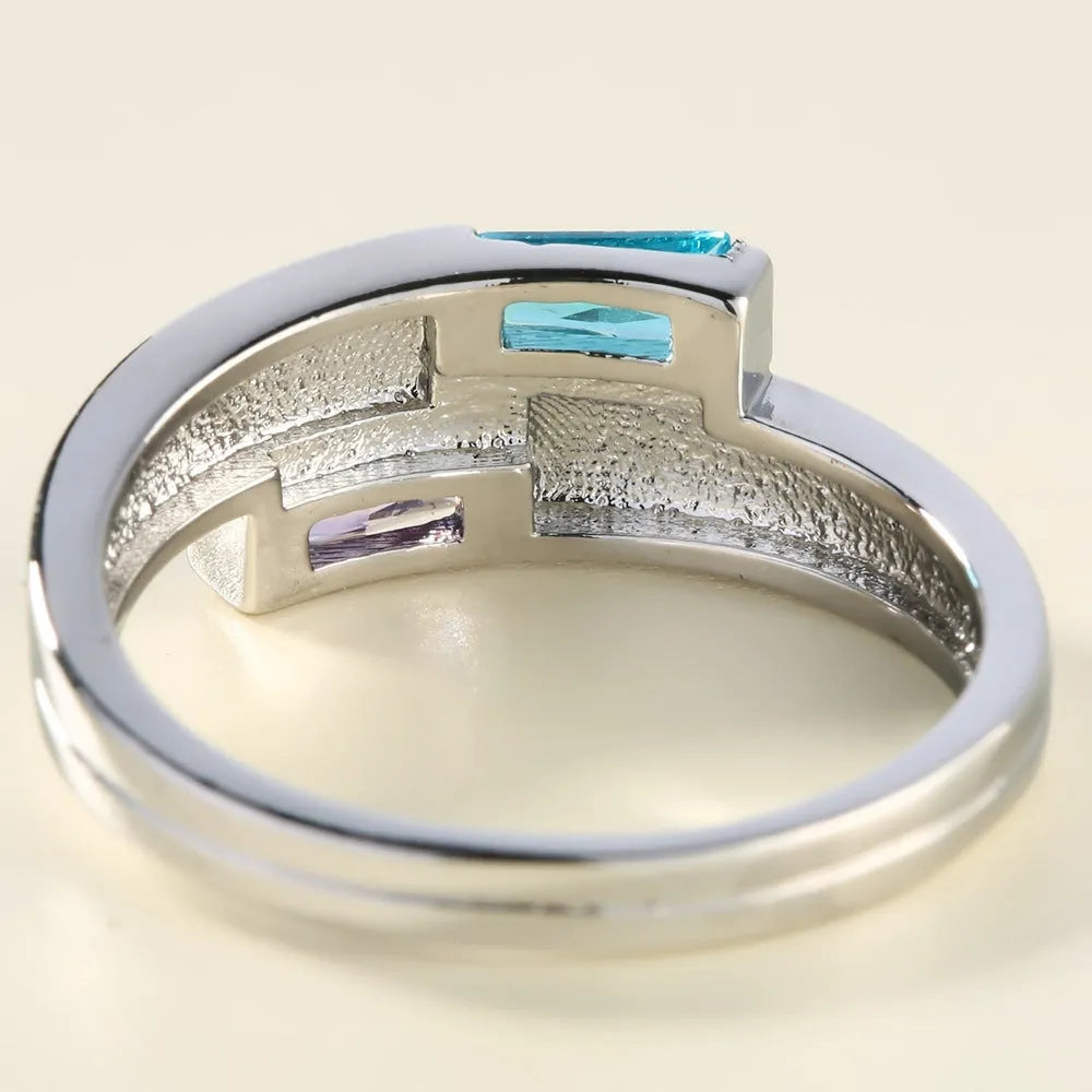 Silver-coloured copper ring with zircon stone inlay in European American ins style
