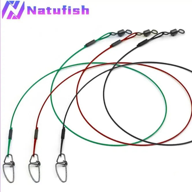 54cm steel wire fishing accessory with double buckle pin in green, black and red colours