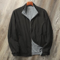 Men's stand collar casual jacket in polyester blend, shown in army green colour.