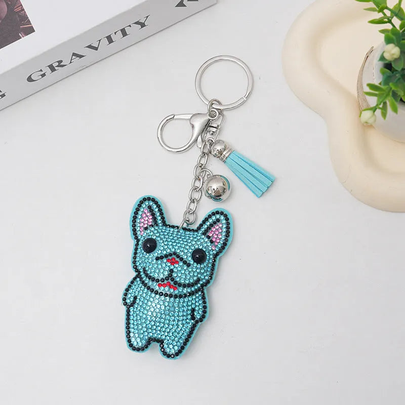 French dog rhinestone keychain pendant with cartoon animal design in alloy construction
