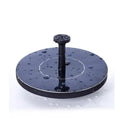 Black solar-powered floating fountain pump with four different nozzles on a 16cm square base.