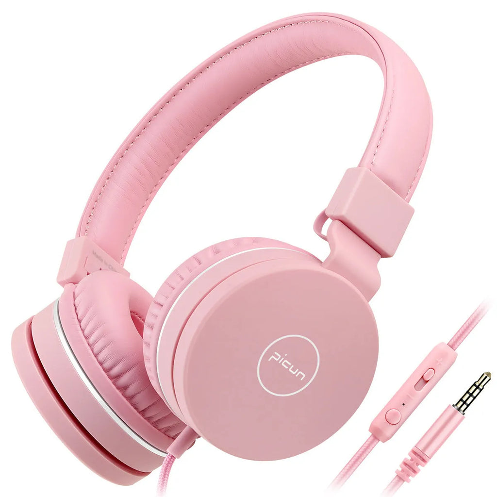 Bengoo C30 wired over-ear headphones with microphone in mint green colour, showing braided cable and 3.5mm plug.
