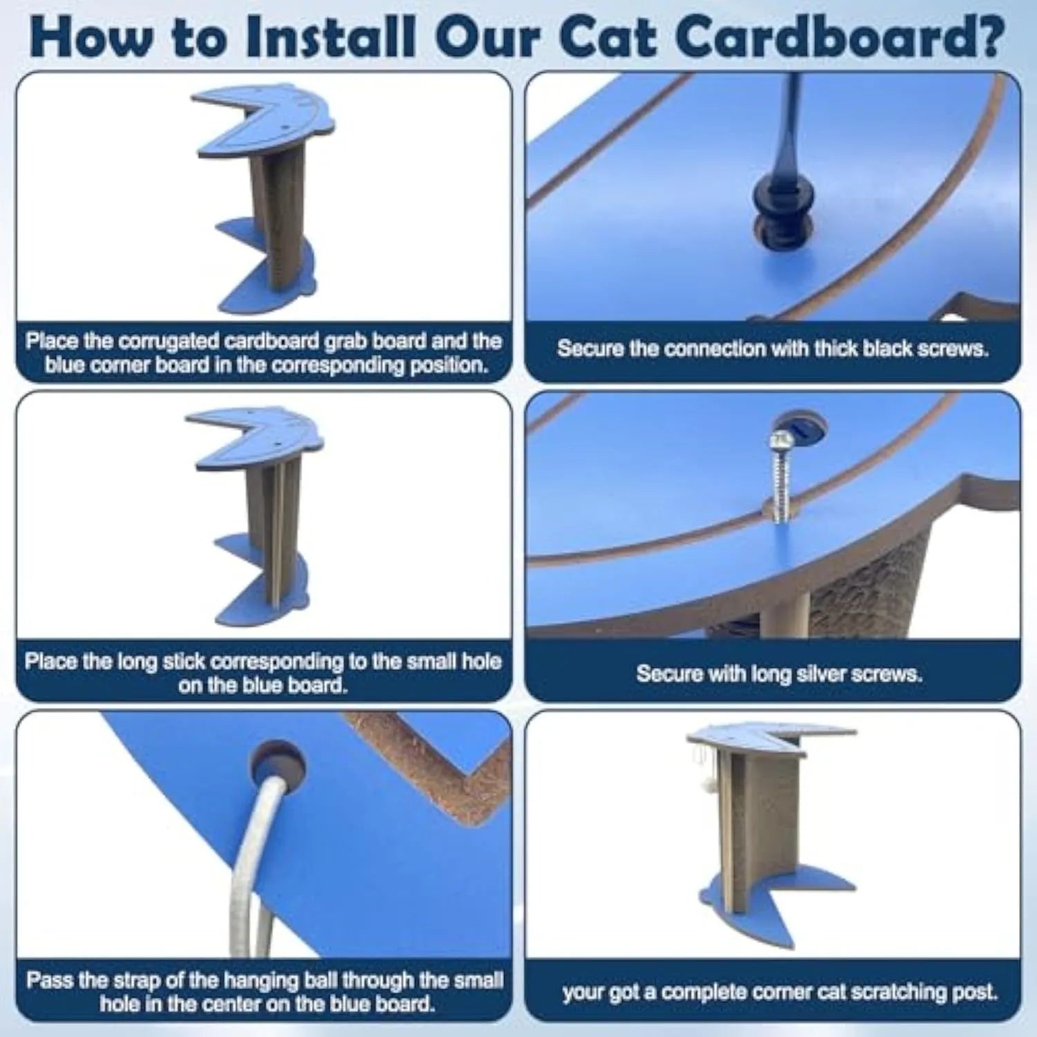 Cat corner scratching pad with hanging ball installed in room corner