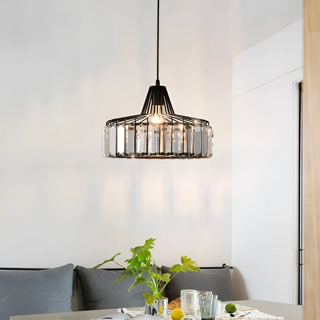 Modern crystal ceiling pendant lamp with LED light source in black or gold finish