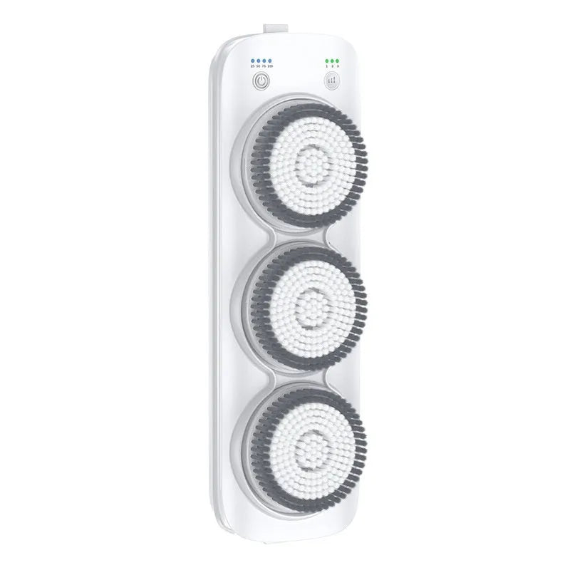 Gray electric bath rubbing machine wall-mounted with three nylon brush heads and washboard