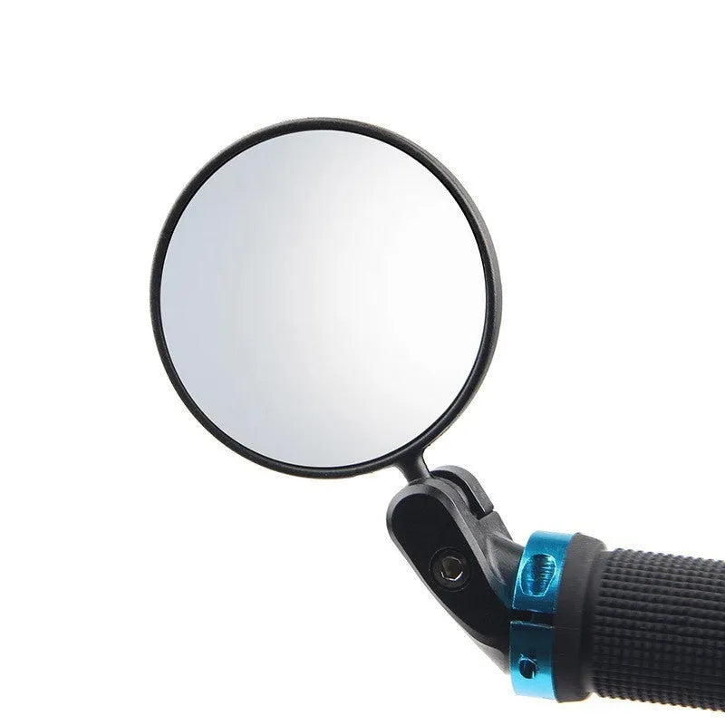 Black ABS convex rearview mirror with 7cm diameter reflector on a 14cm long arm.