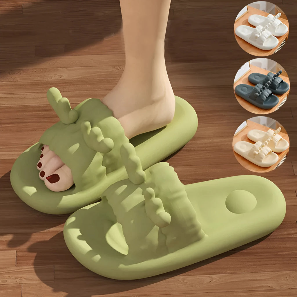 Deer horn design flip flop slippers in EVA material, showing hollow-out upper and non-slip sole.