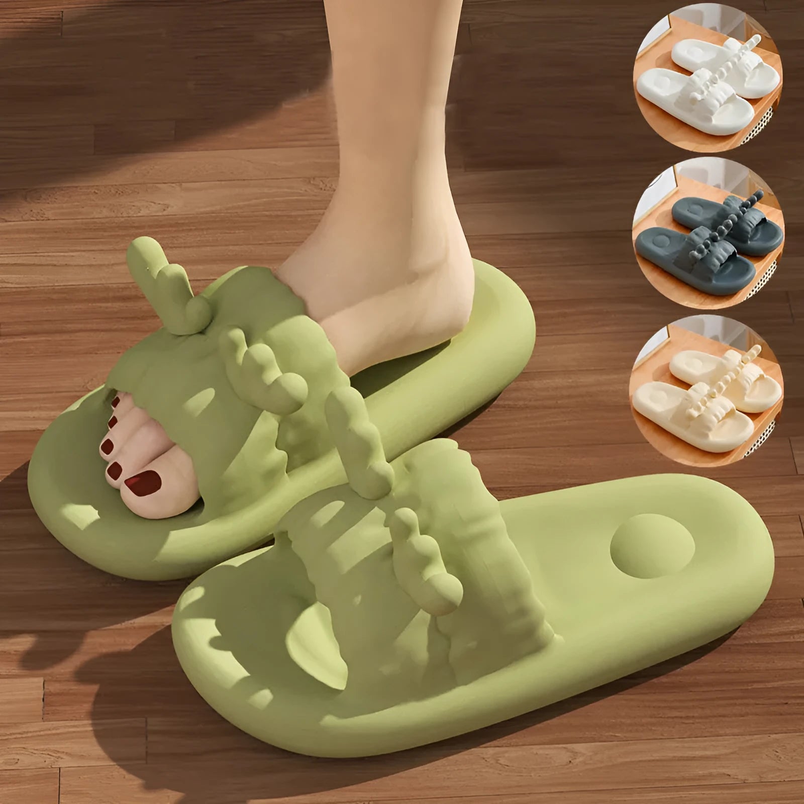 Deer horn design flip flop slippers in EVA material, showing hollow-out upper and non-slip sole.