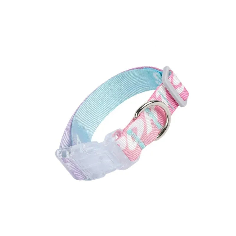 Adjustable nylon dog collar with cartoon gradient pattern in panda green colour, shown in S M L sizes