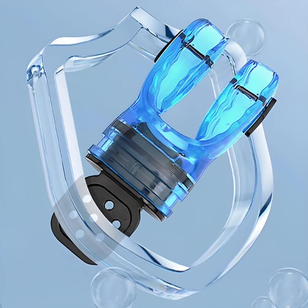 Plastic-free diving mouthpiece in edible silicone showing colour options including transparent and solid colours