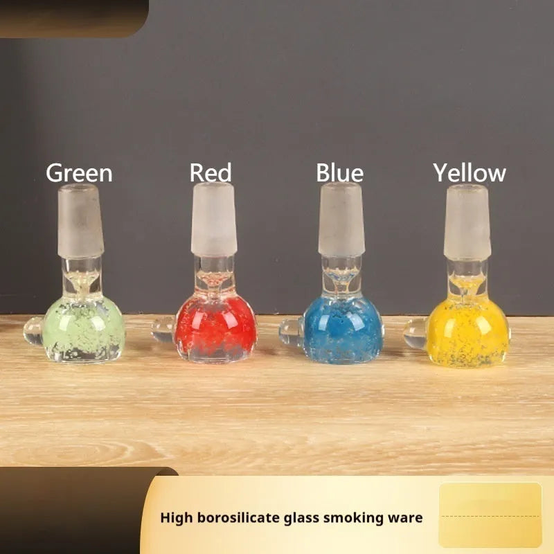 Coloured glass trumpet-shaped tobacco pipe measuring 7cm in blue, green, red, and yellow colour options