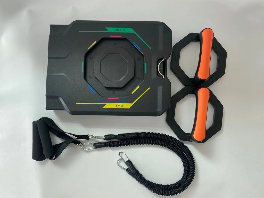 Folding push-up board with pull rope for abdominal and chest training, ABS plastic construction, 64cm length