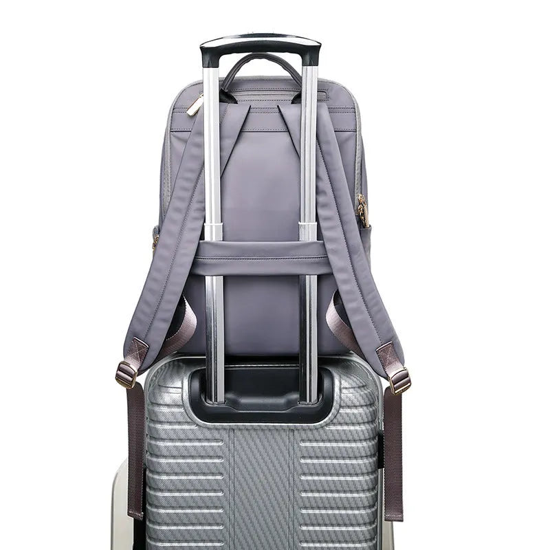 Oxford cloth large capacity women's backpack in black or purplish grey with anti-theft design