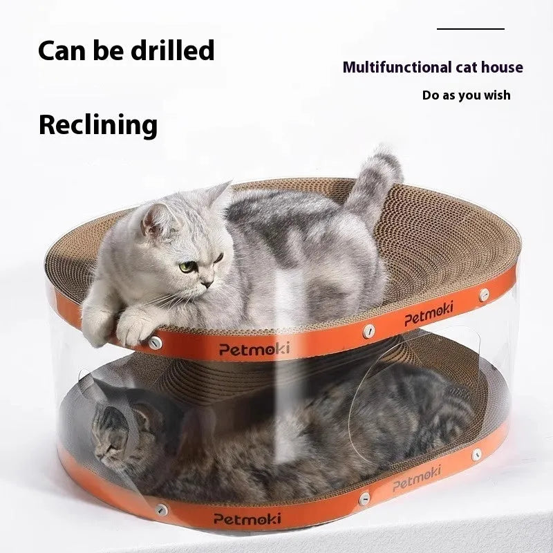 White transparent diamond-pattern cat scratch board and tunnel nest, 58cm long