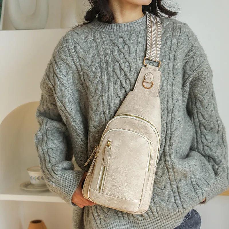Soft PU leather women's crossbody messenger bag in street style with open pocket