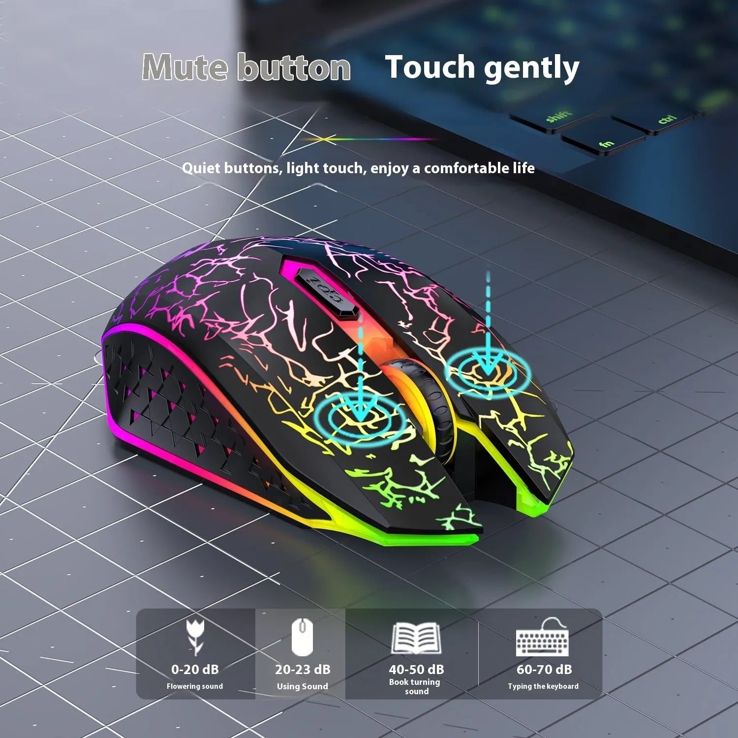 Black and white dual-mode wireless gaming mouse with luminous breathing lights and charging cable