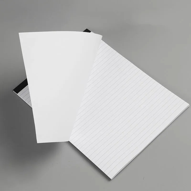 A4 tear-off meeting minutes notebook with wireless adhesive binding showing ivory white grid pages