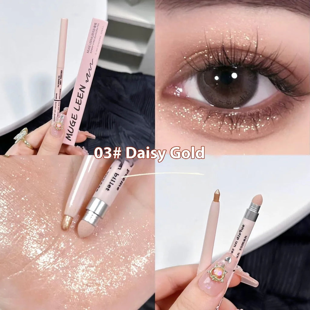 2-in-1 waterproof and sweat-proof eye shadow pen in six colour classifications including camellia milk apricot and daisy petty gold