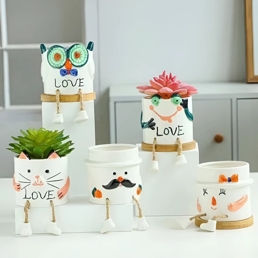Ceramic hanging foot flowerpot in cartoon style for succulent plants with twelve colour style options