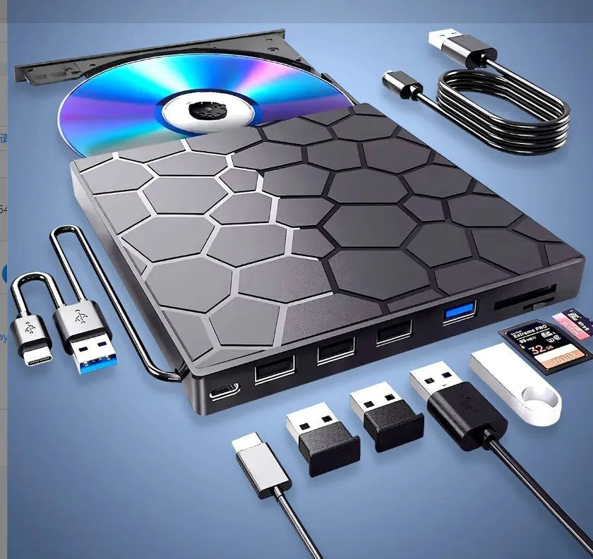 Black external USB CD/DVD drive with compact rectangular design for laptop and desktop computers
