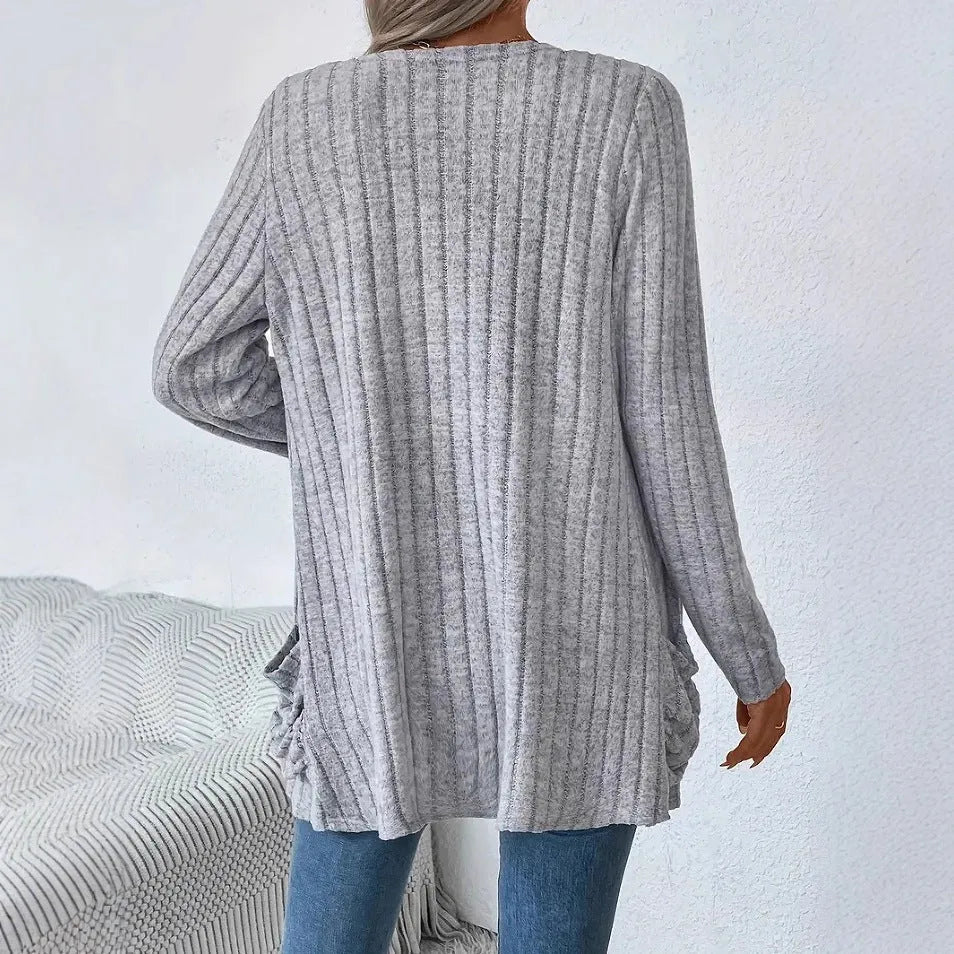 Solid colour long sleeve loose fit cardigan in black or grandmother grey colours