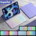 iPad protective leather case with built-in RGB backlit Bluetooth keyboard and stand in black colour