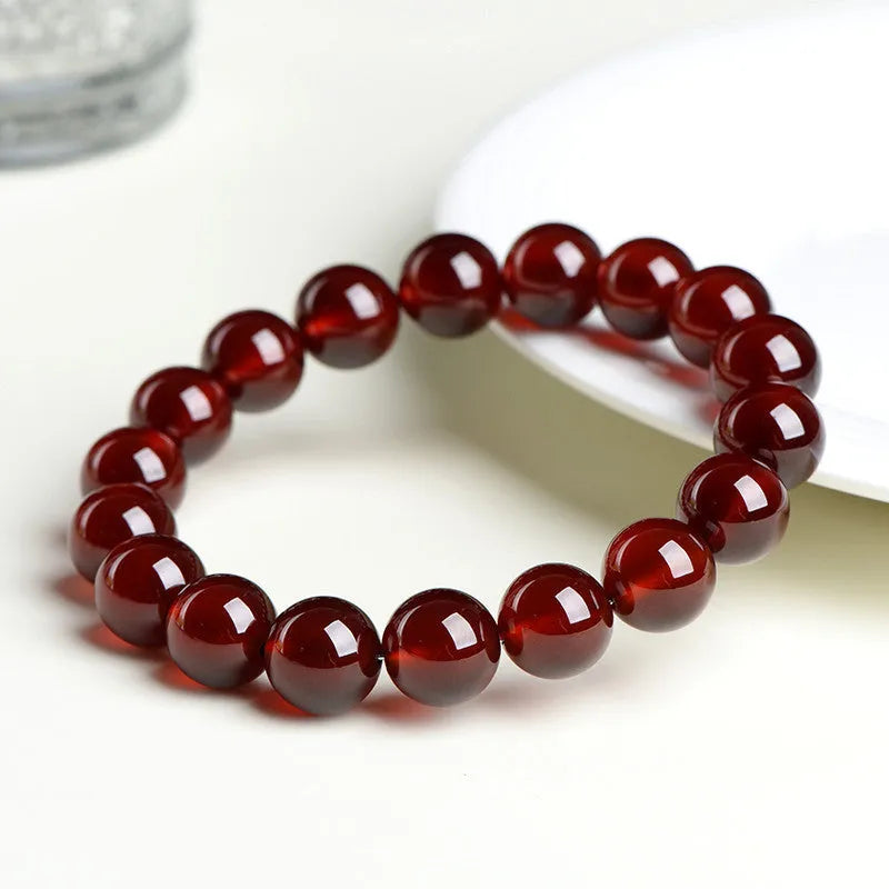 Natural orange red garnet crystal ball bracelet with Ruyi elements in retro unisex design