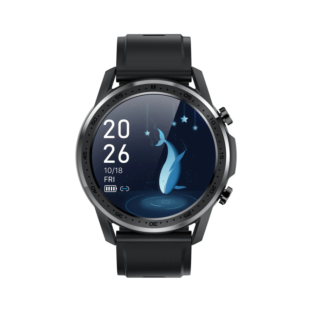 Black or grey smart bracelet with 1.3-inch screen and zinc alloy case for body temperature monitoring.