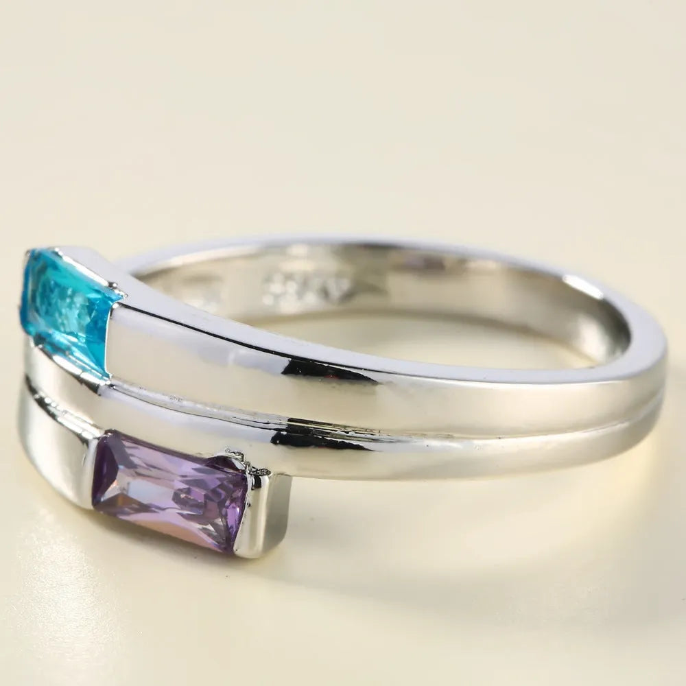 Silver-coloured copper ring with zircon stone inlay in European American ins style